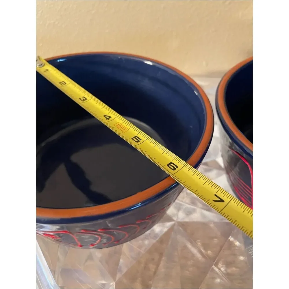 Crate & Barrel Shore Dark Navy Red Fish Bowls lot of 2